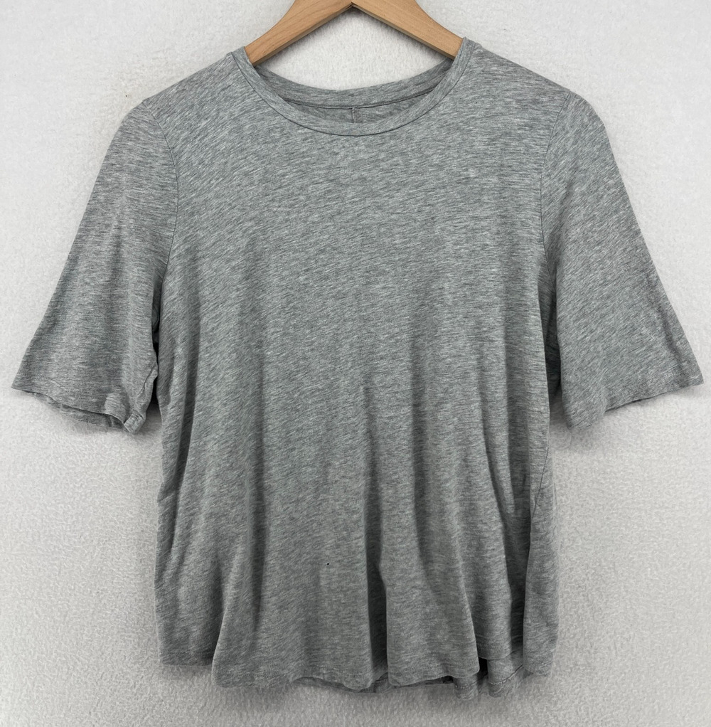 EILEEN FISHER Top S Slub Organic Cotton Jersey Crewneck Short Sleeve Gray